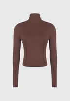 Alea - Mock Neck Long Sleeve Top - Brown