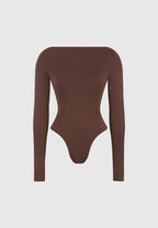 Eva - Boat Neck Bodysuit - Brown