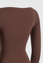 Eva - Boat Neck Bodysuit - Brown
