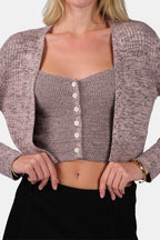 Vina|Viscose Melange Crop Length Knit Cardigan