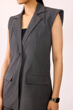 Tasha|Viscose Stretch Grey Blazer