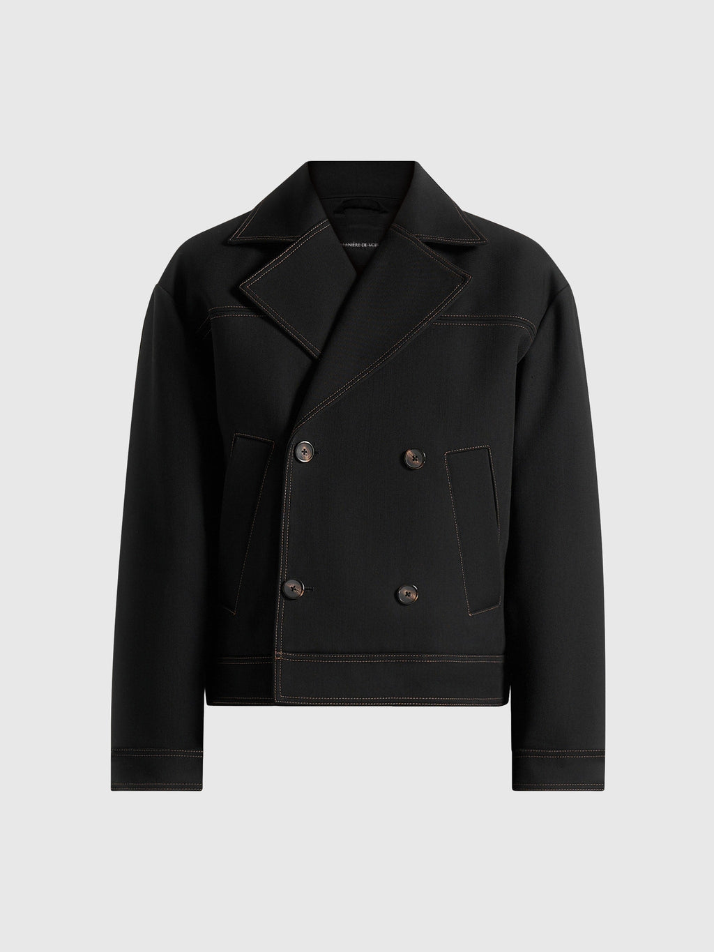 Mika - Unisex Tailored Double Breasted Jacket With Contrast Stitch - Black