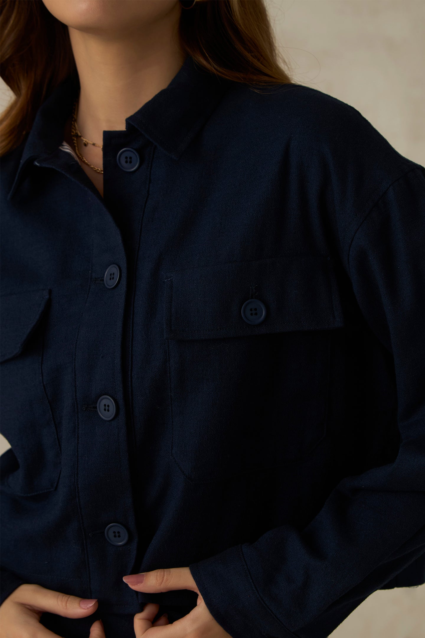 Romien|100% Cotton Front Open Crop Jacket