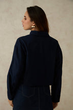 Romien|100% Cotton Front Open Crop Jacket