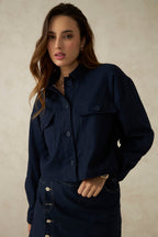 Romien|100% Cotton Front Open Crop Jacket