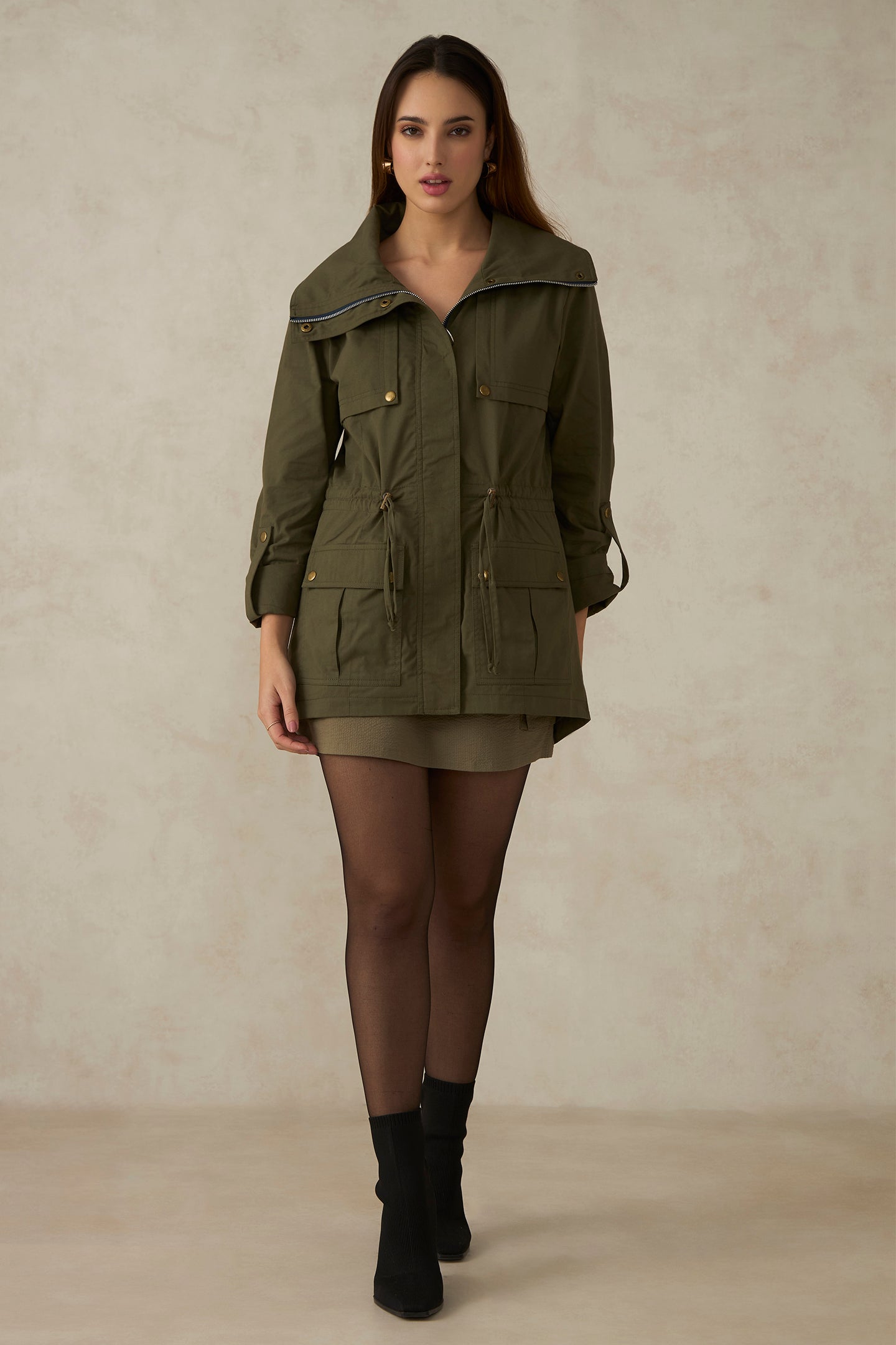 Sara|100% Cotton Utility Jacket With Flange
