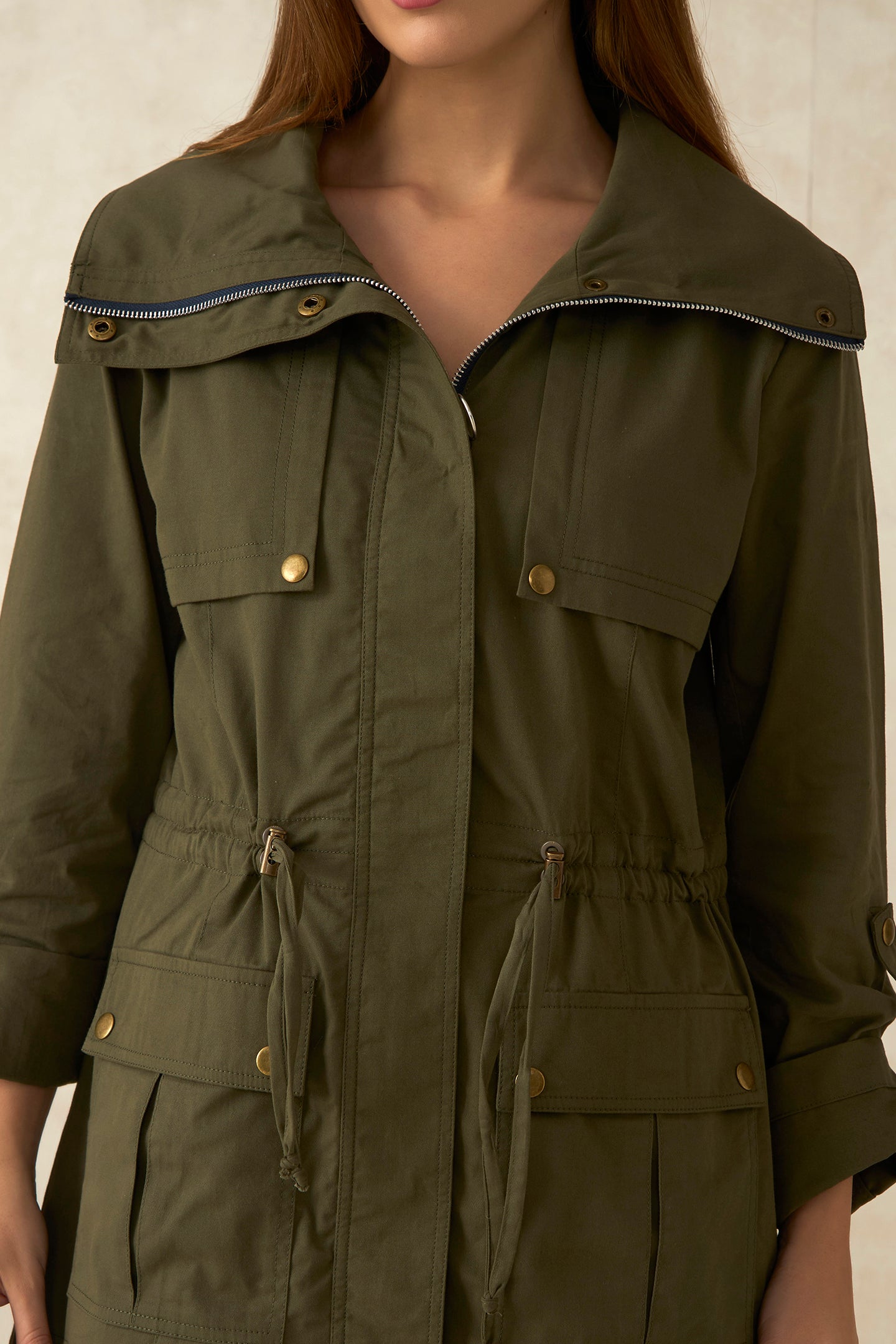 Sara|100% Cotton Utility Jacket With Flange