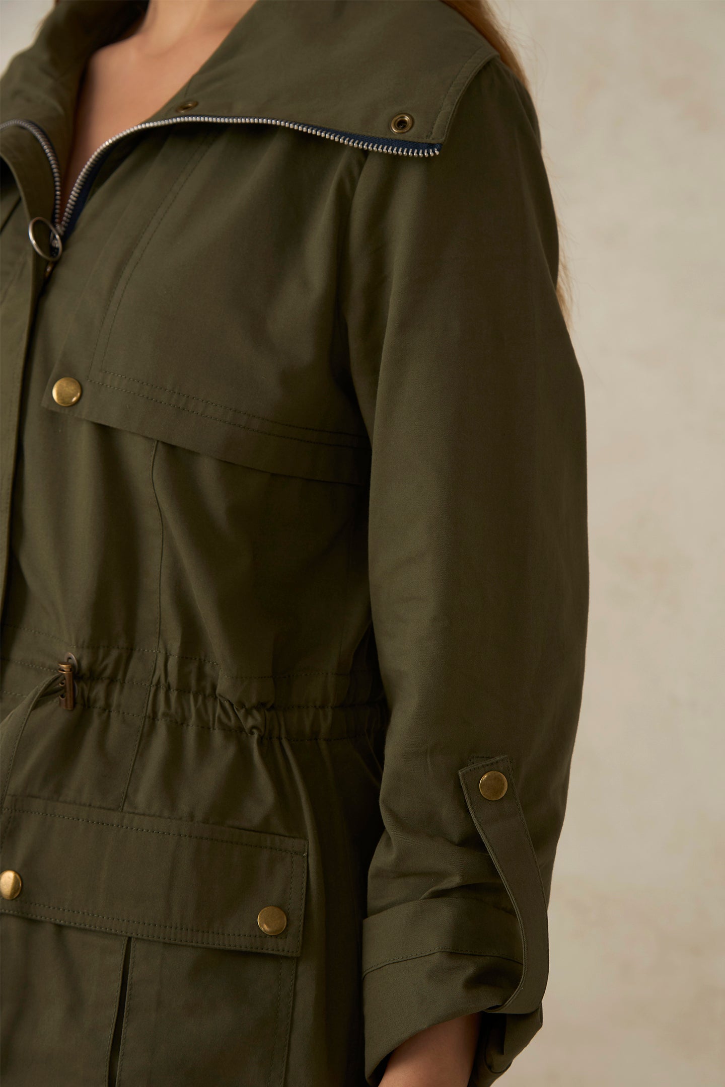 Sara|100% Cotton Utility Jacket With Flange