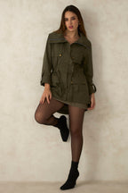 Sara|100% Cotton Utility Jacket With Flange