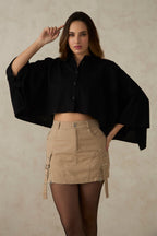 Lolha|100% Cotton Crop Trench Coat Cape
