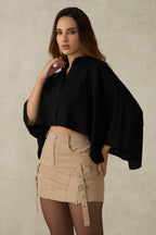 Lolha|100% Cotton Crop Trench Coat Cape