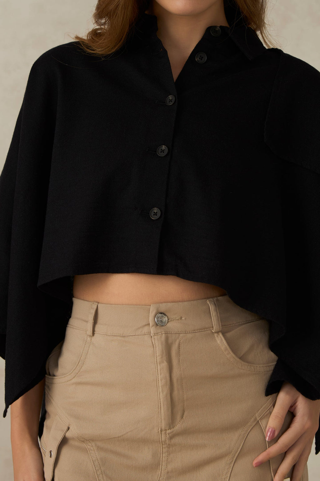 Lolha|100% Cotton Crop Trench Coat Cape