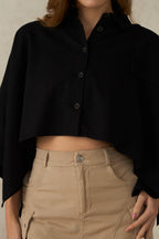 Lolha|100% Cotton Crop Trench Coat Cape