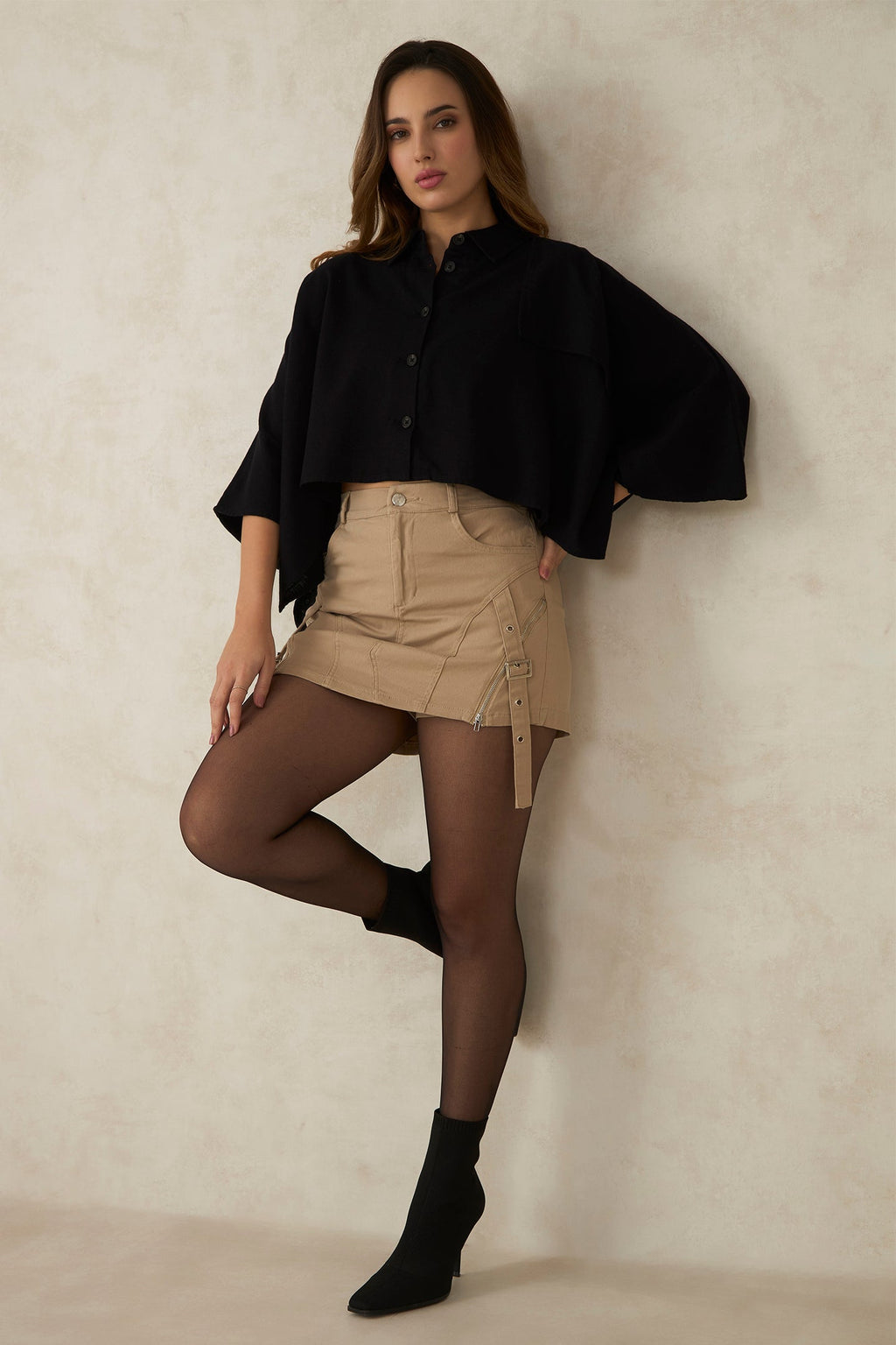 Lolha|100% Cotton Crop Trench Coat Cape
