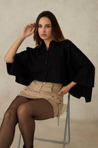 Lolha|100% Cotton Crop Trench Coat Cape