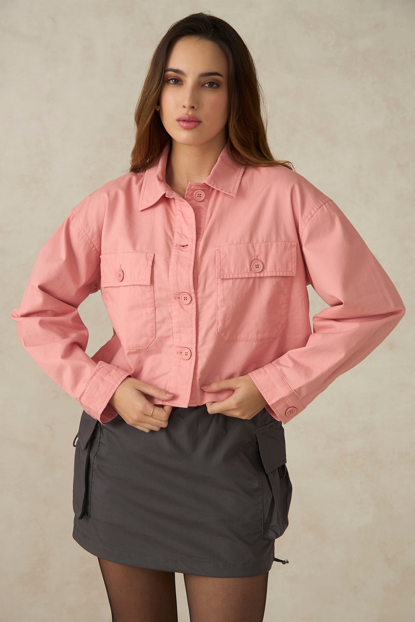 Lisa|100% Cotton Front Open Crop Jacket