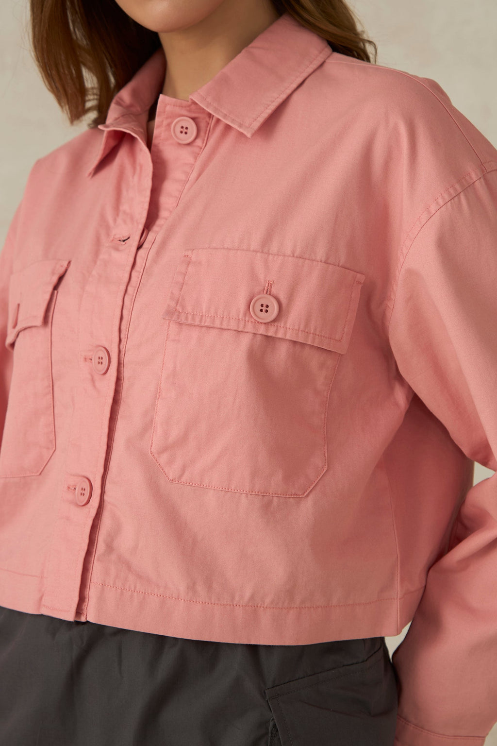 Lisa|100% Cotton Front Open Crop Jacket