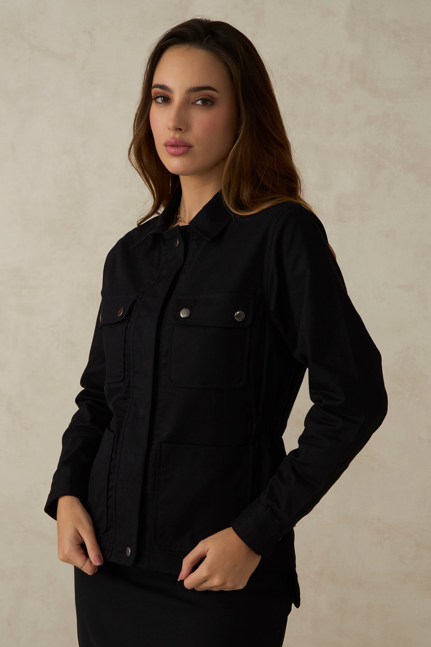Aiyla|Cotton Stretch Utilitarian Shacket