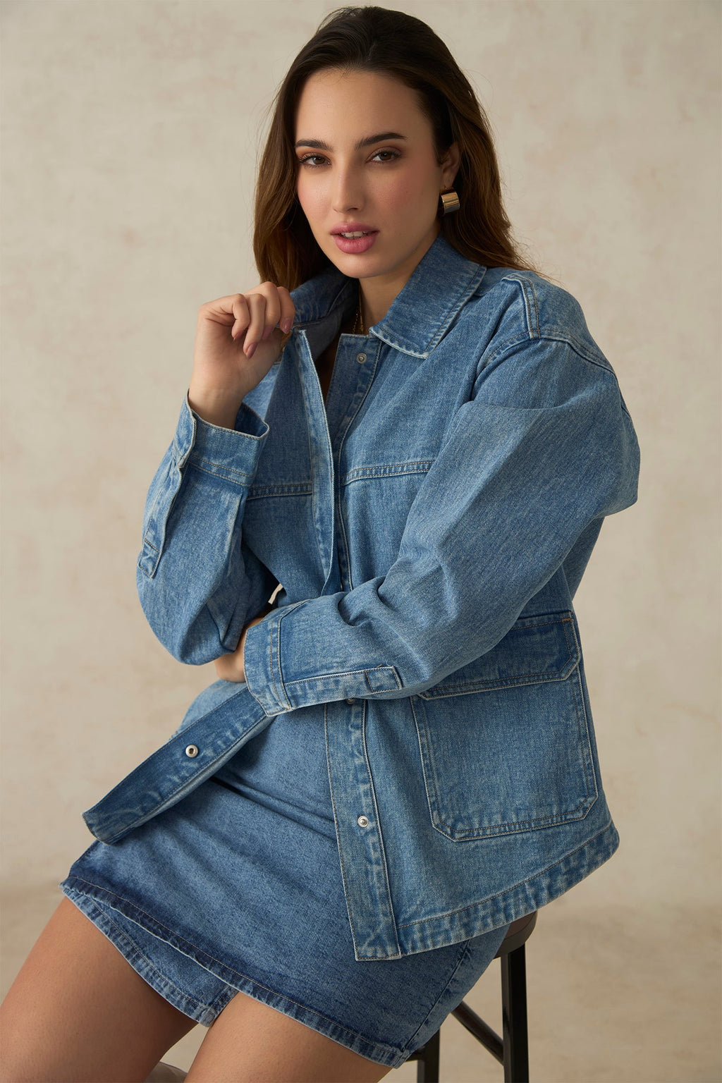 Heather|100% Cotton Drop Shoulder Trucker Jacket