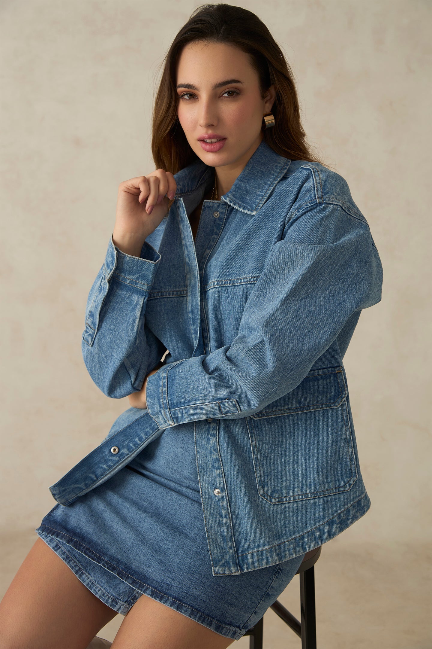 Heather|100% Cotton Drop Shoulder Trucker Jacket