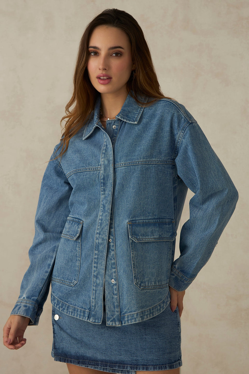 Heather|100% Cotton Drop Shoulder Trucker Jacket