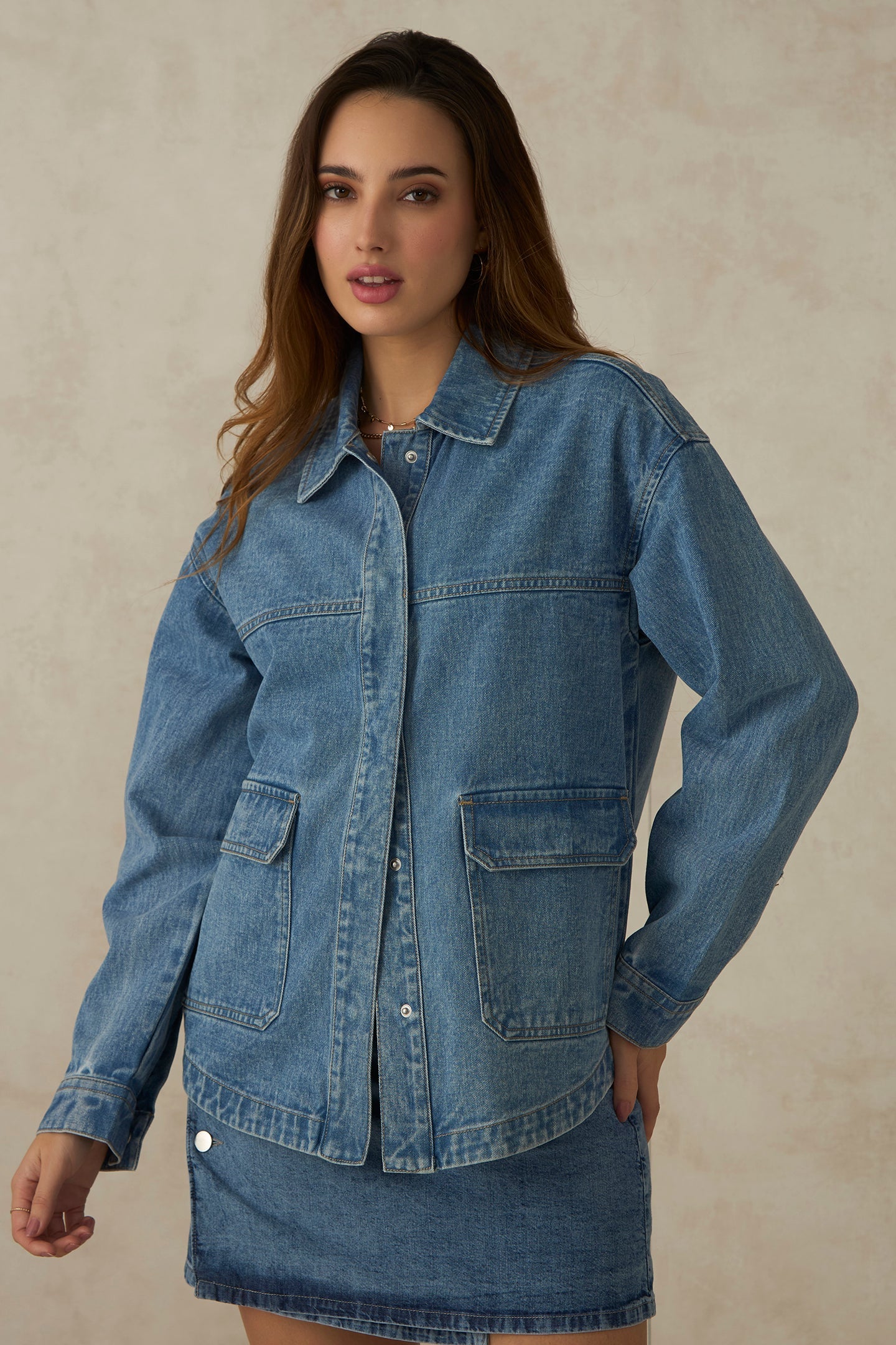 Heather|100% Cotton Drop Shoulder Trucker Jacket