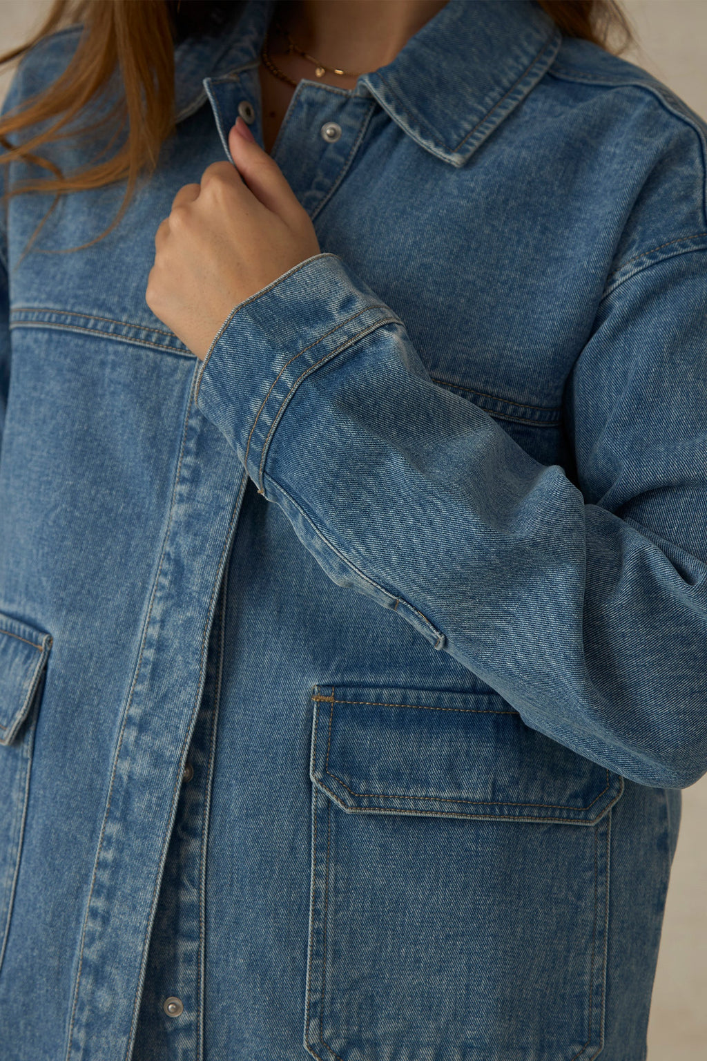 Heather|100% Cotton Drop Shoulder Trucker Jacket
