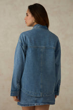 Heather|100% Cotton Drop Shoulder Trucker Jacket