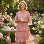 Women's Elegant Layered Ruffle Sleeve Dress
