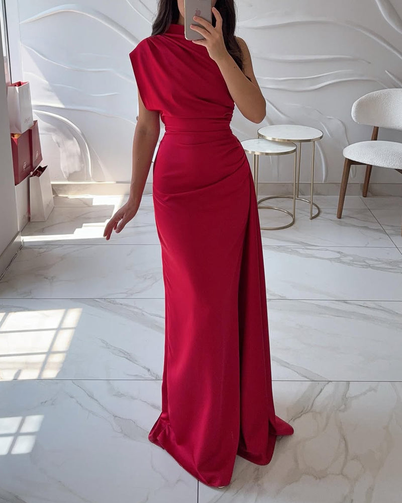 Elegant Slant Shoulder Dress