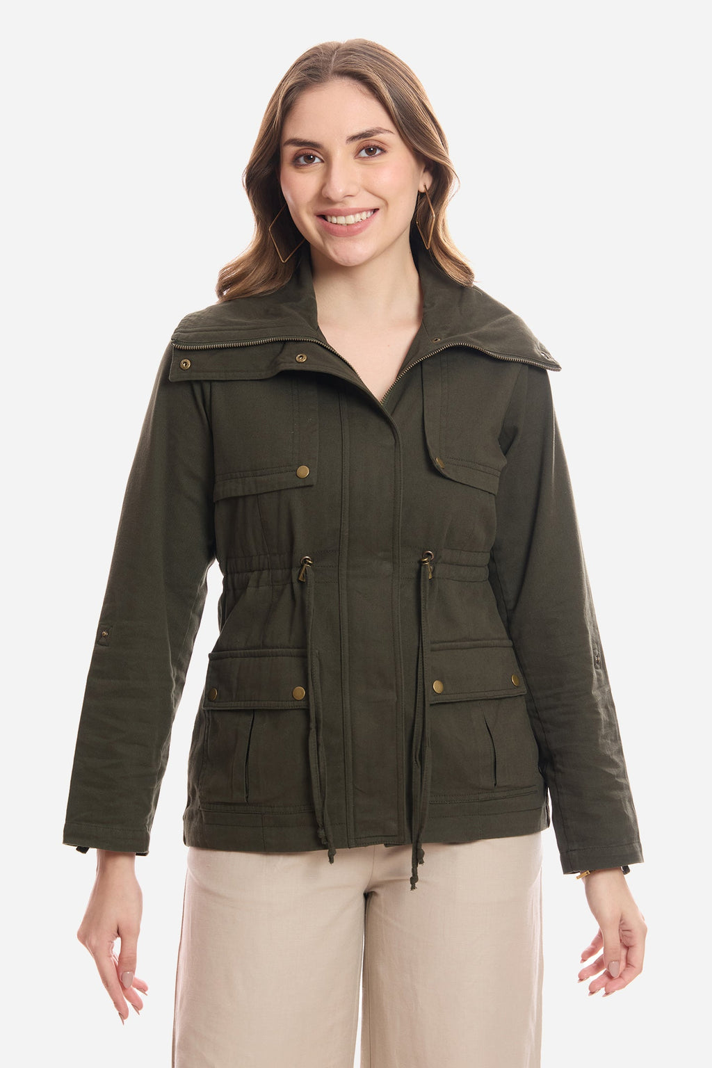Lile|100% Cotton Utility Jacket With Flange