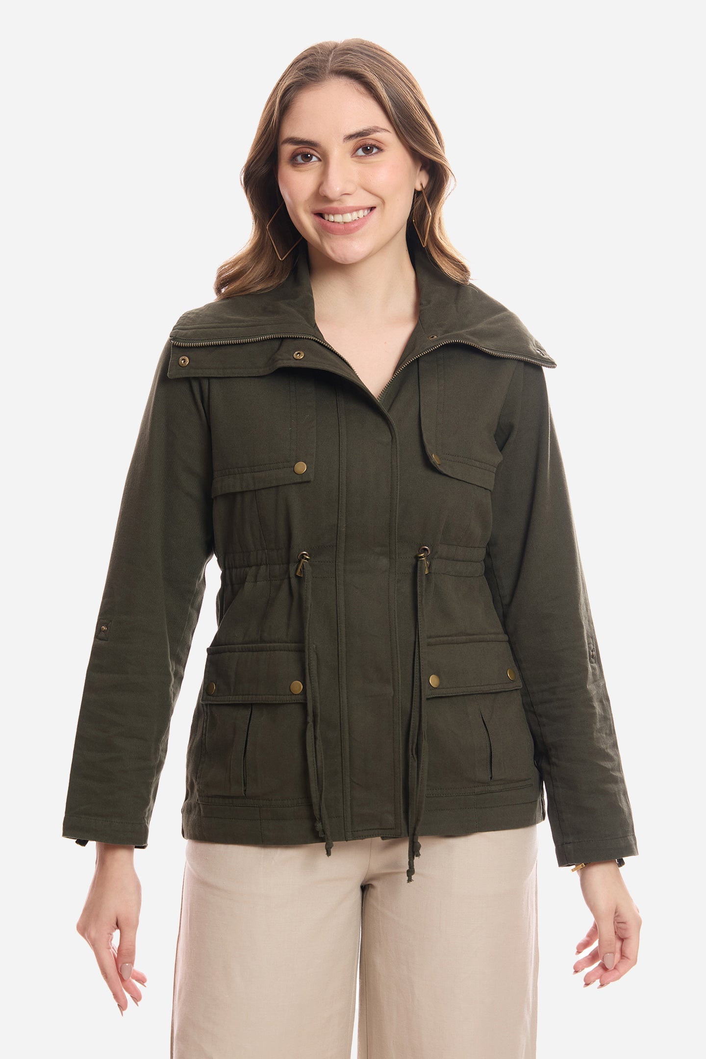 Lile|100% Cotton Utility Jacket With Flange