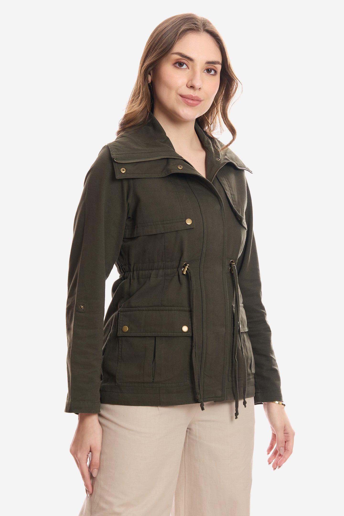 Lile|100% Cotton Utility Jacket With Flange