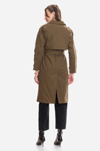 Bethi|100% Cotton Belted Long Trench Coat