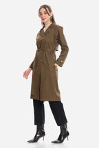 Bethi|100% Cotton Belted Long Trench Coat