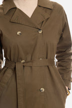 Bethi|100% Cotton Belted Long Trench Coat