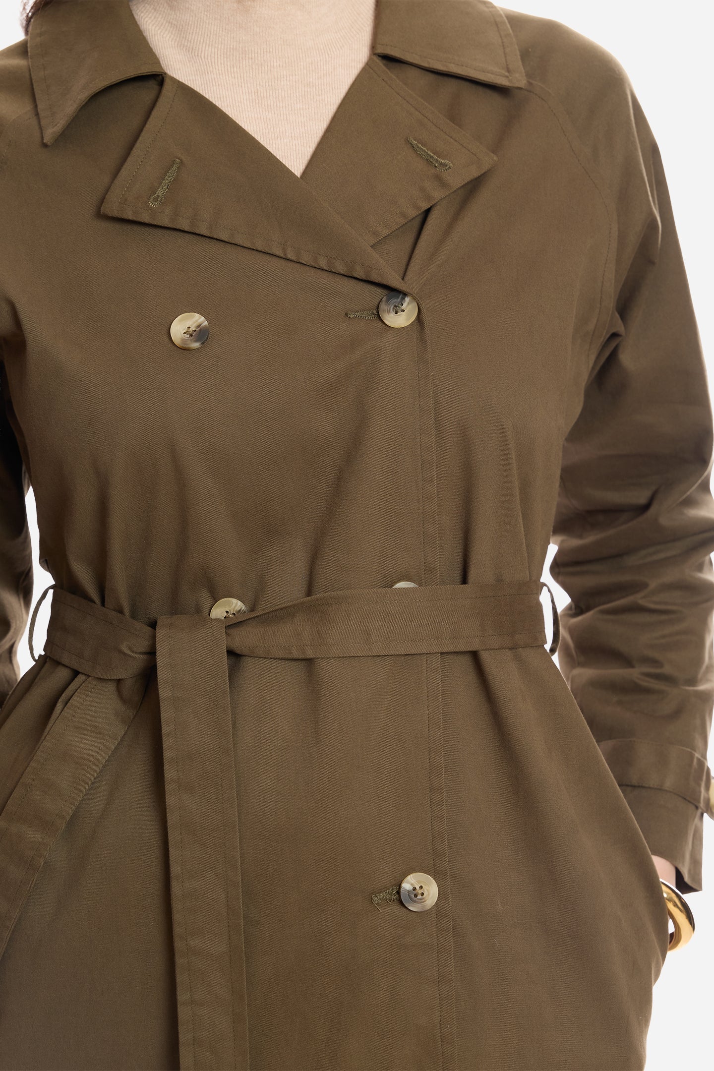 Bethi|100% Cotton Belted Long Trench Coat