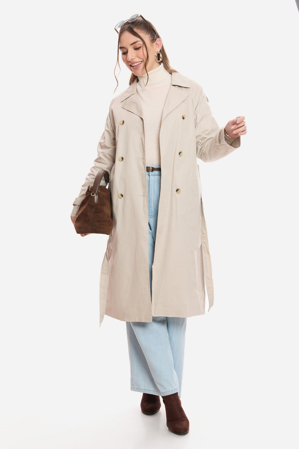 Oona|100% Cotton Belted Long Trench Coat