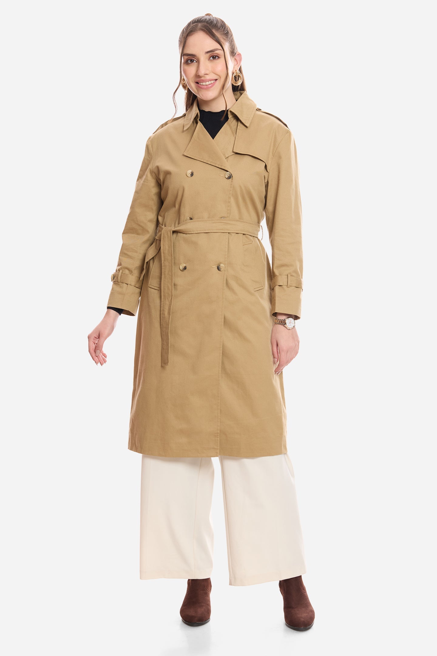 Una|100% Cotton Belted Heritage Long Trench Coat