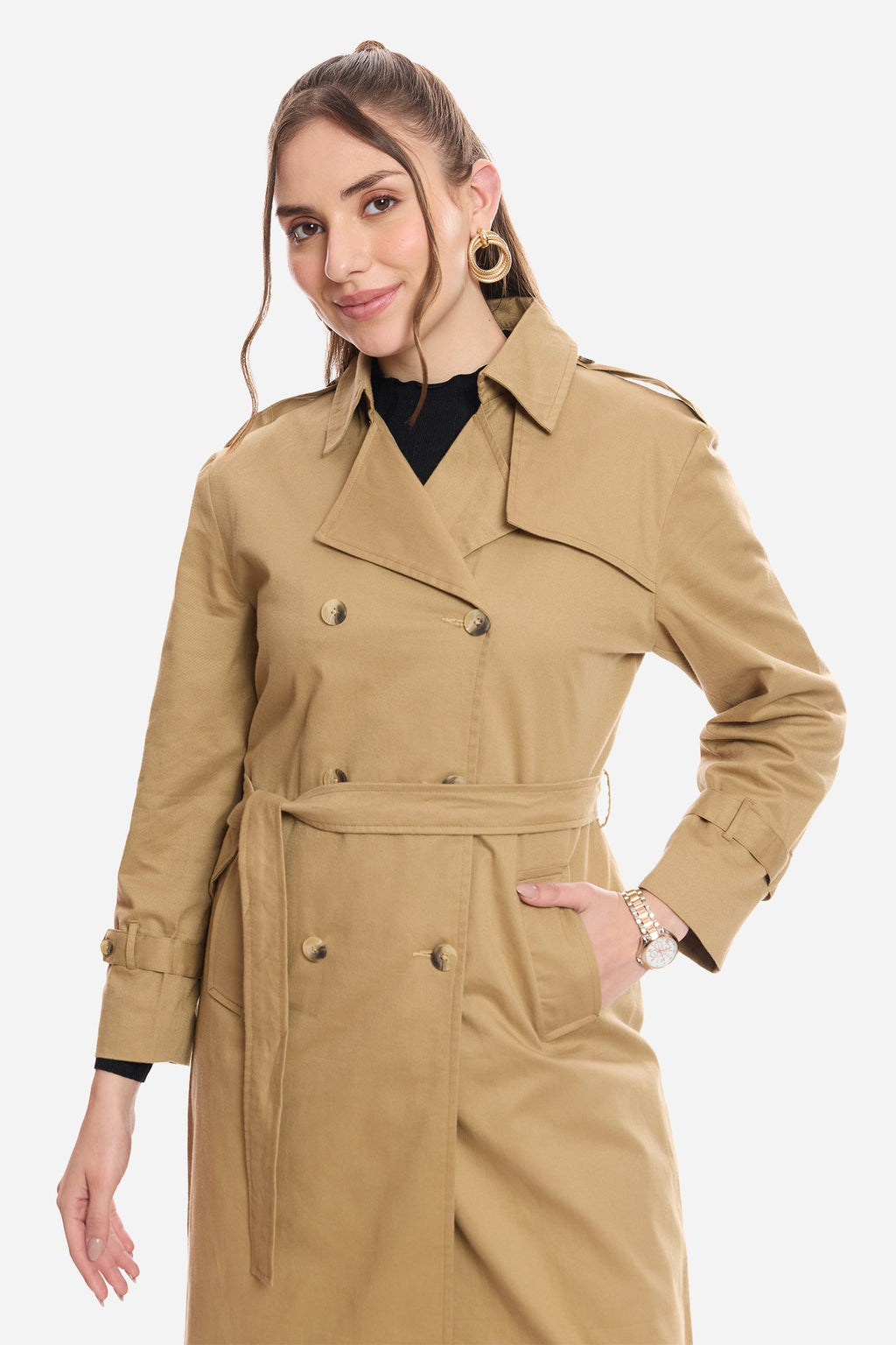Una|100% Cotton Belted Heritage Long Trench Coat