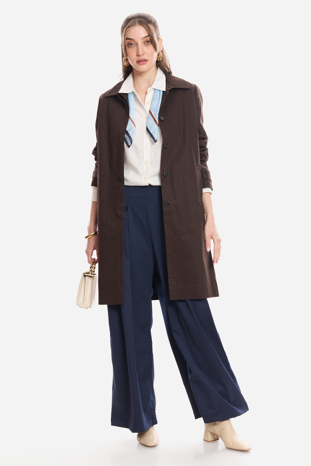 Anne|100% Cotton Shirt Collared Trench Coat