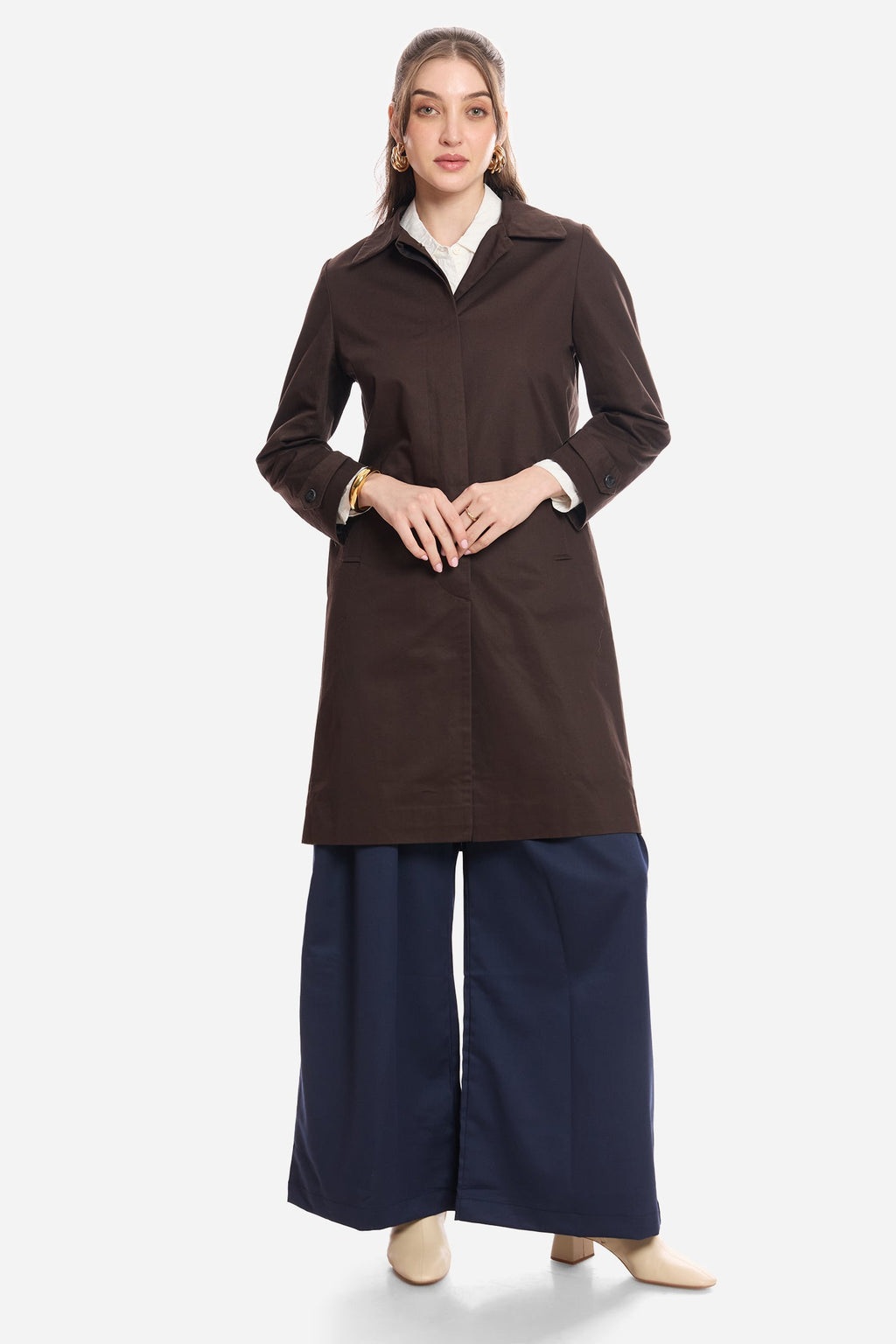 Anne|100% Cotton Shirt Collared Trench Coat
