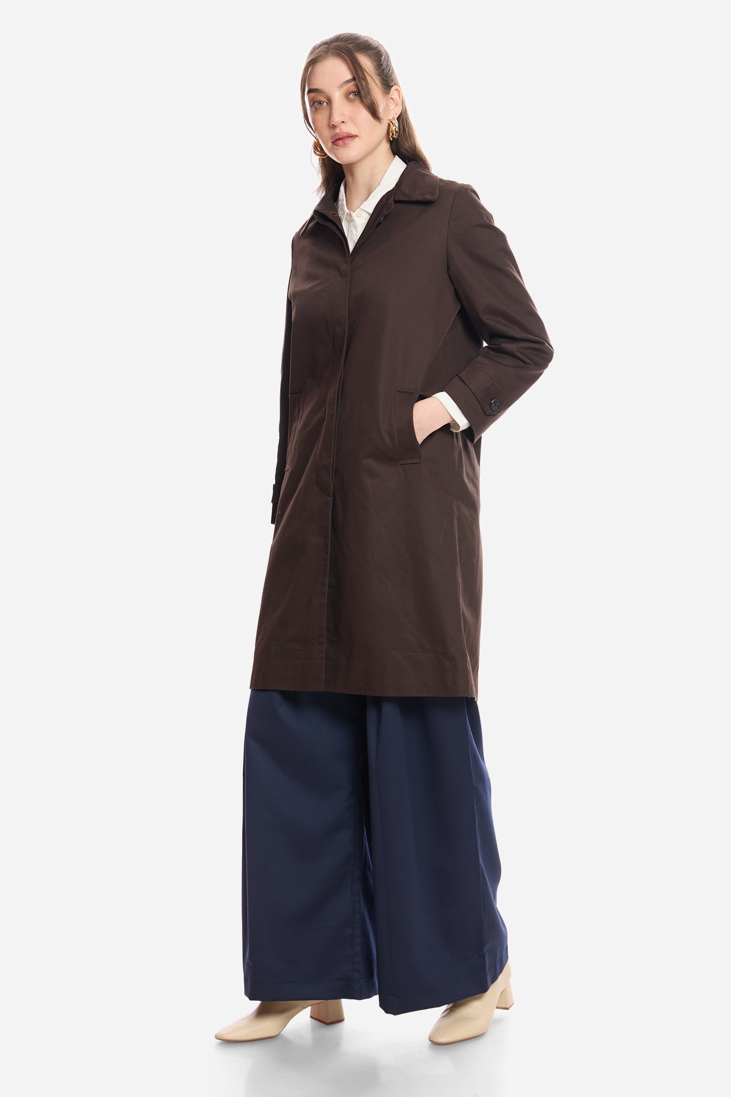 Anne|100% Cotton Shirt Collared Trench Coat