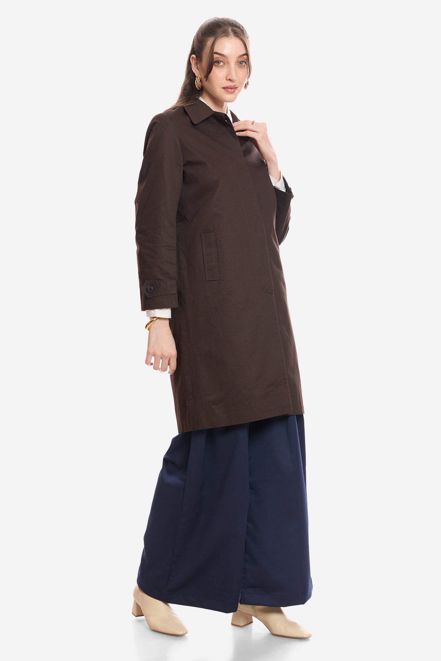 Anne|100% Cotton Shirt Collared Trench Coat