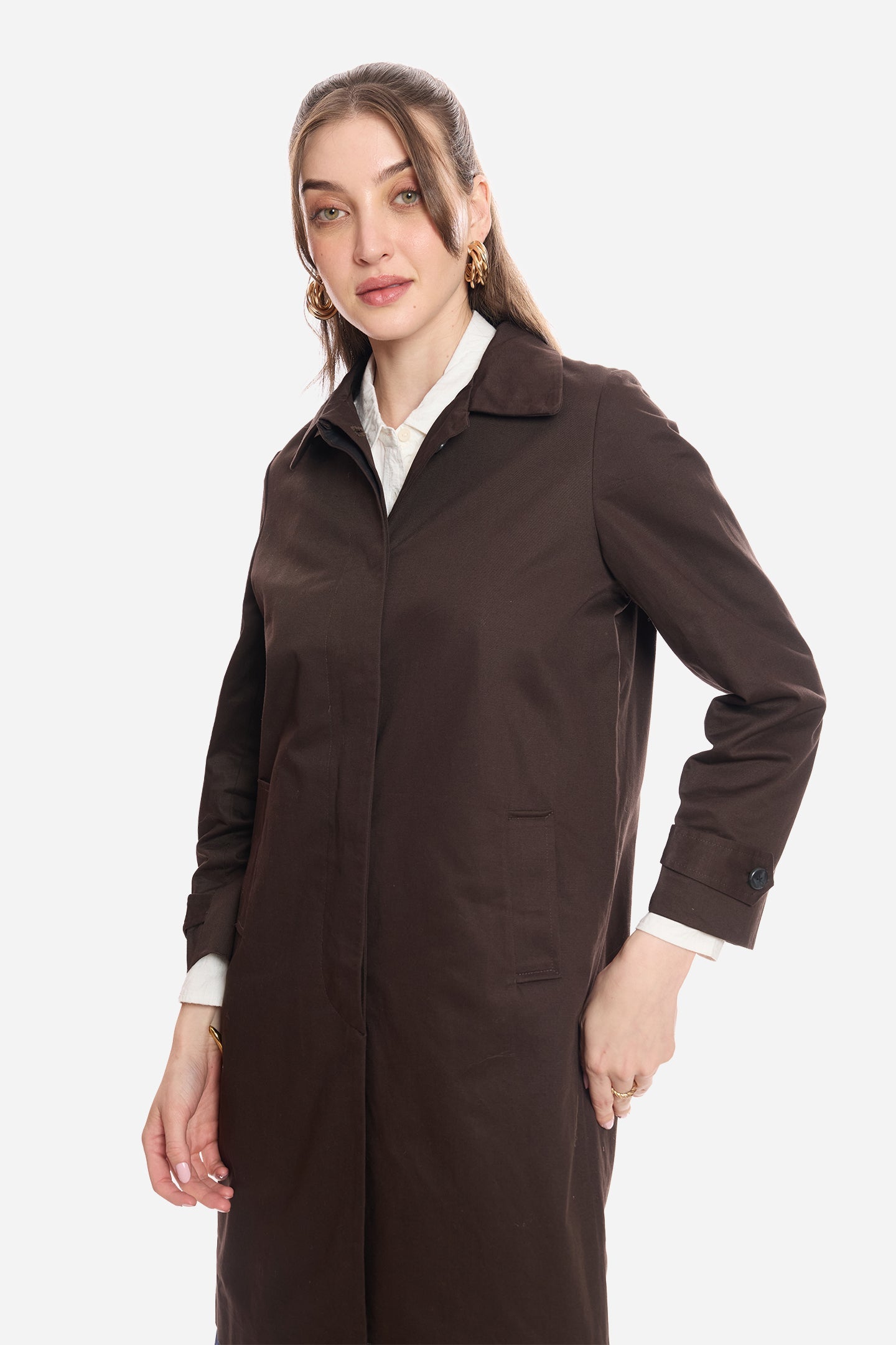 Anne|100% Cotton Shirt Collared Trench Coat