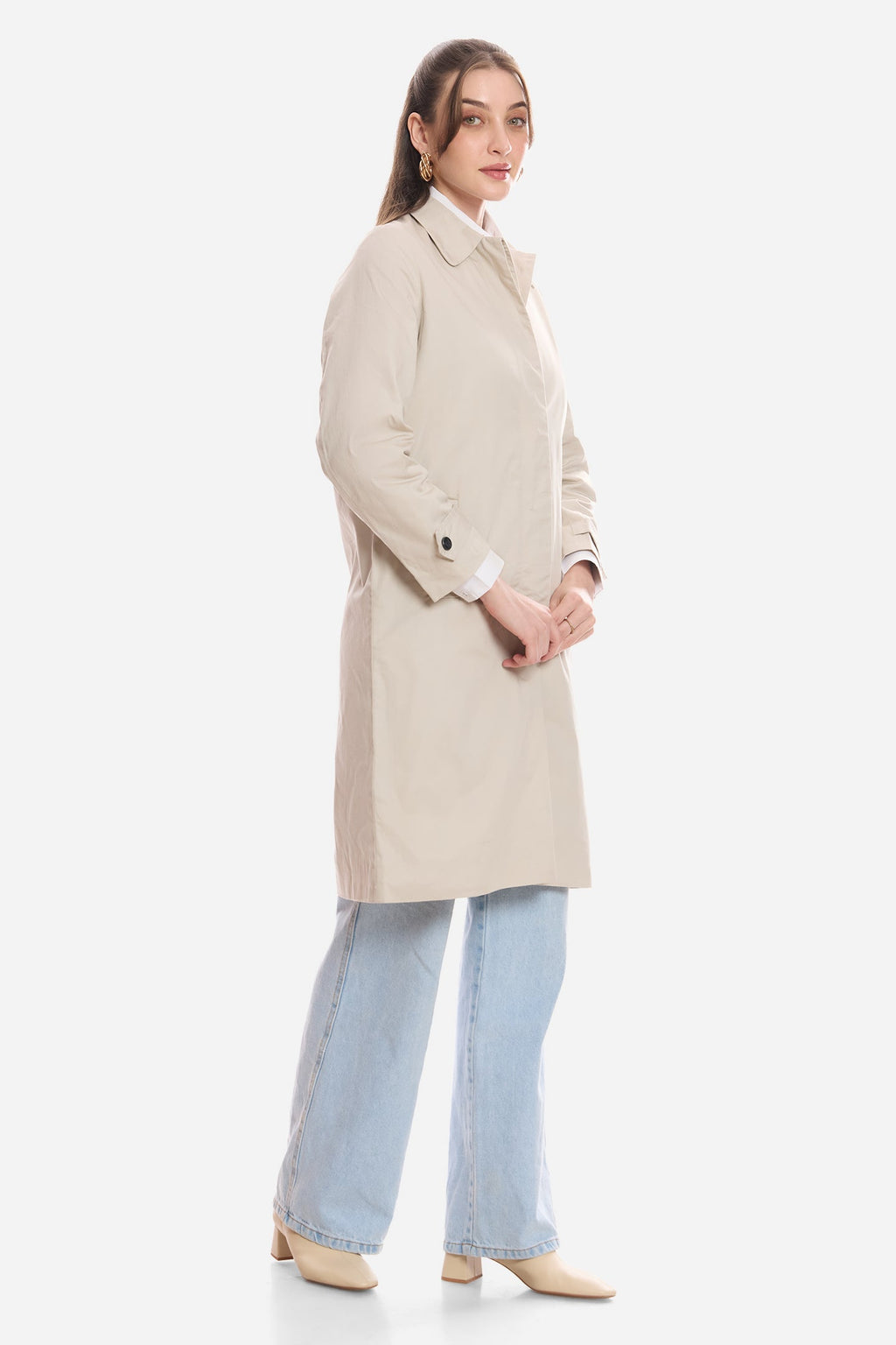 Jean|100% Cotton Shirt Collared Trench Coat