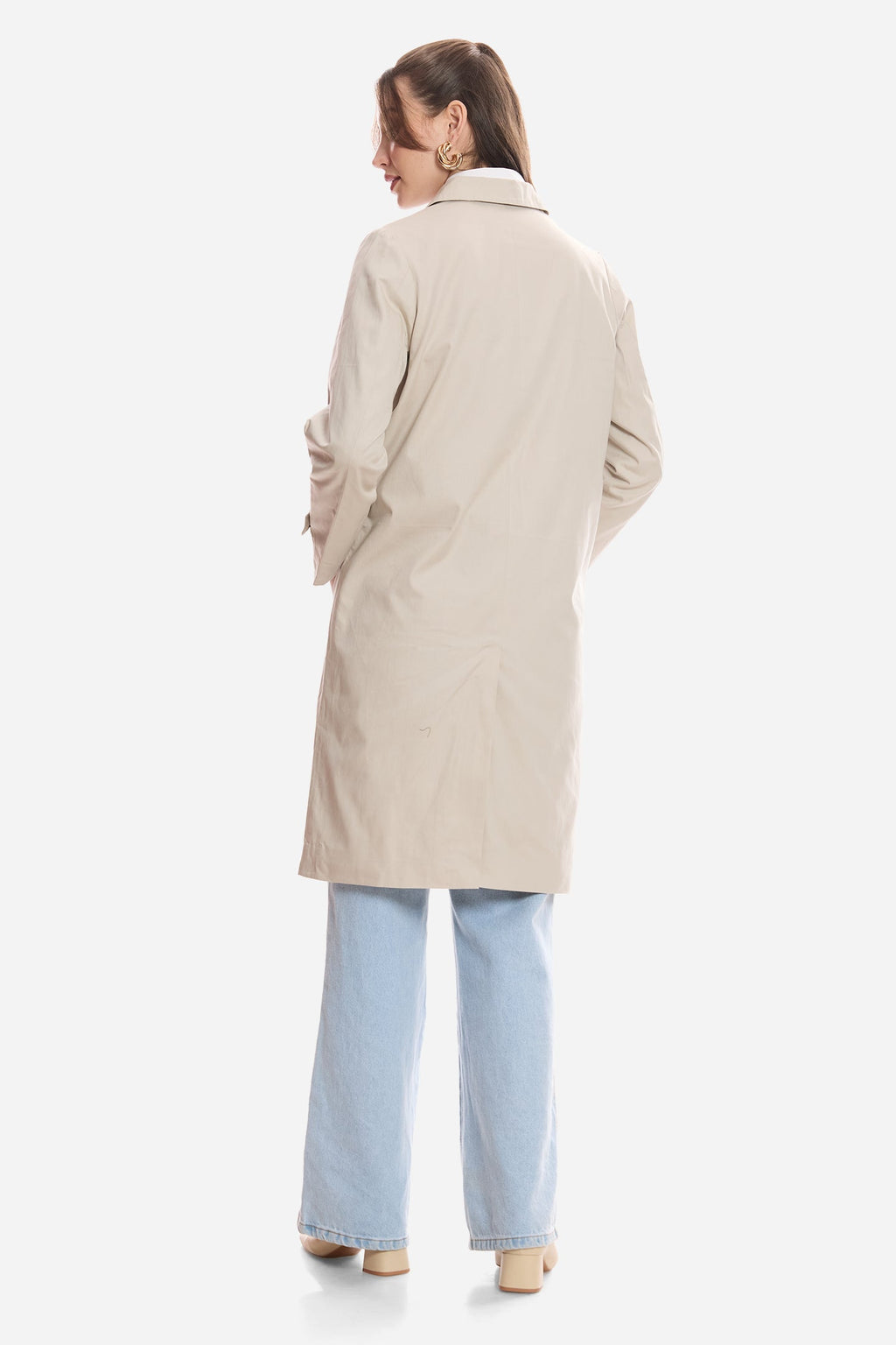 Jean|100% Cotton Shirt Collared Trench Coat