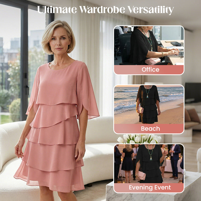 Women's Elegant Layered Ruffle Sleeve Dress