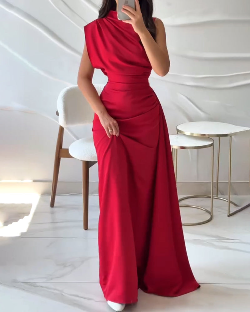 Elegant Slant Shoulder Dress
