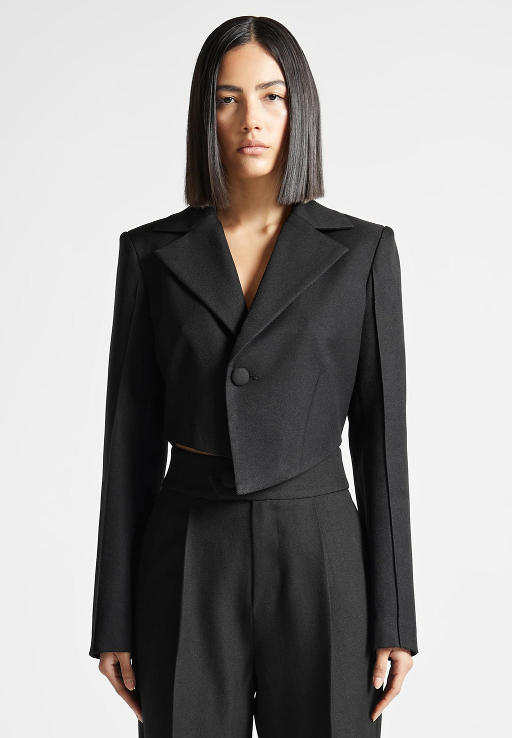 Dina - Asymmetric Tailored Cropped Blazer - Black
